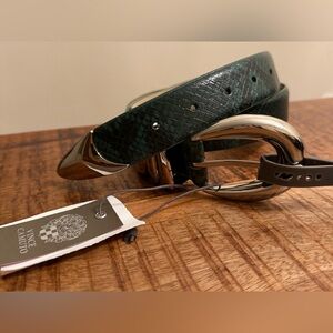 Vince Camuto Olive Green Snake Skin Embossed Belt with Silver Buckle Size S NWT